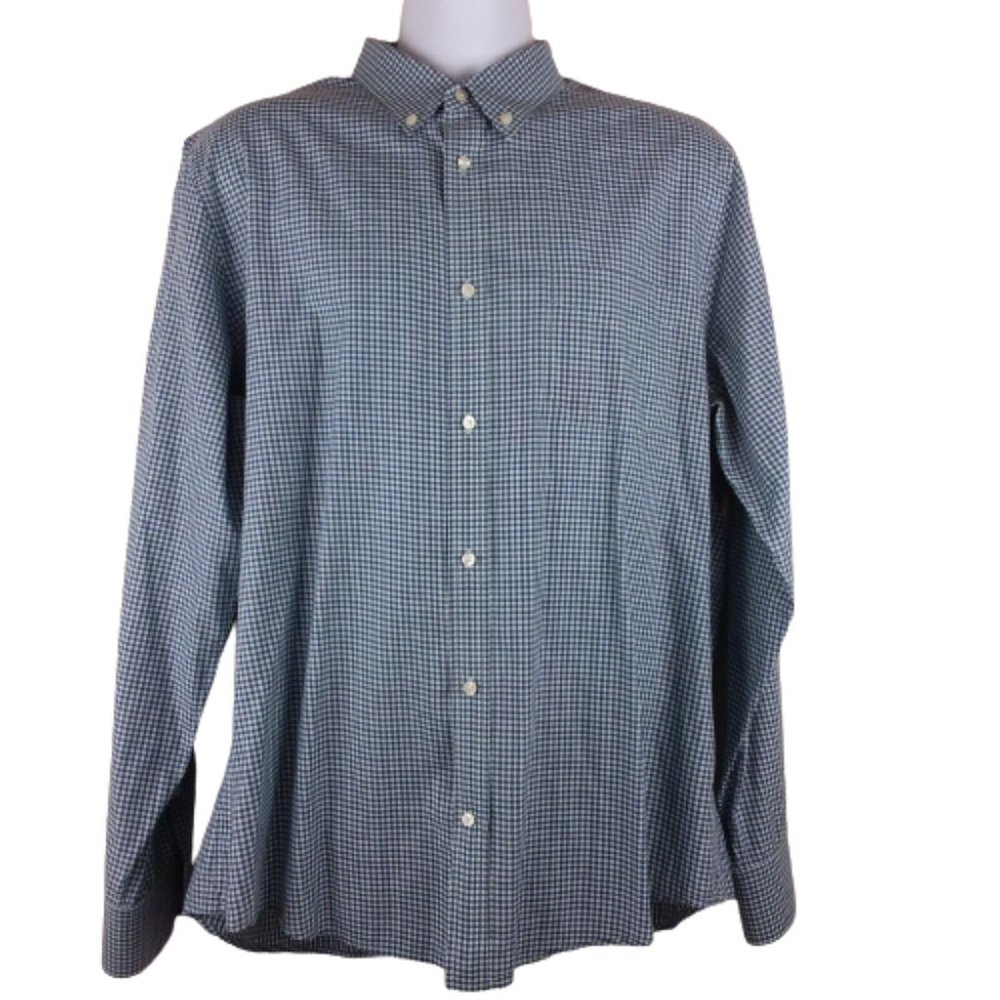 Vince XL Shirt Button Front/Collar Green Blue Chck